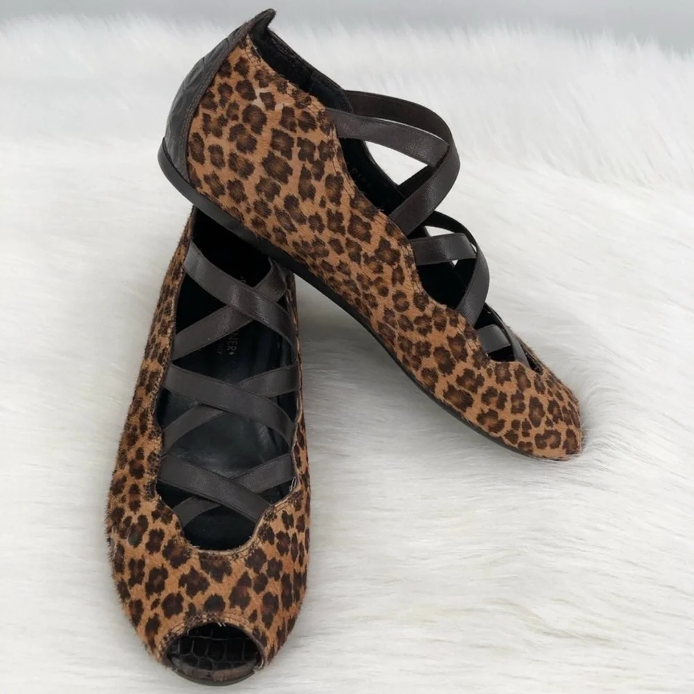 DONALD J PLINER Eike Italian Pony Hair Peep Toe Flat Casual Career Size 7N